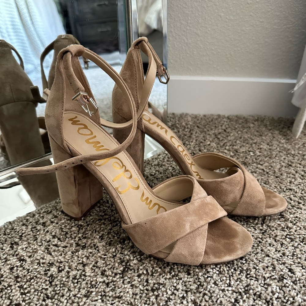Sam Edelman Beige Suede Block Heels